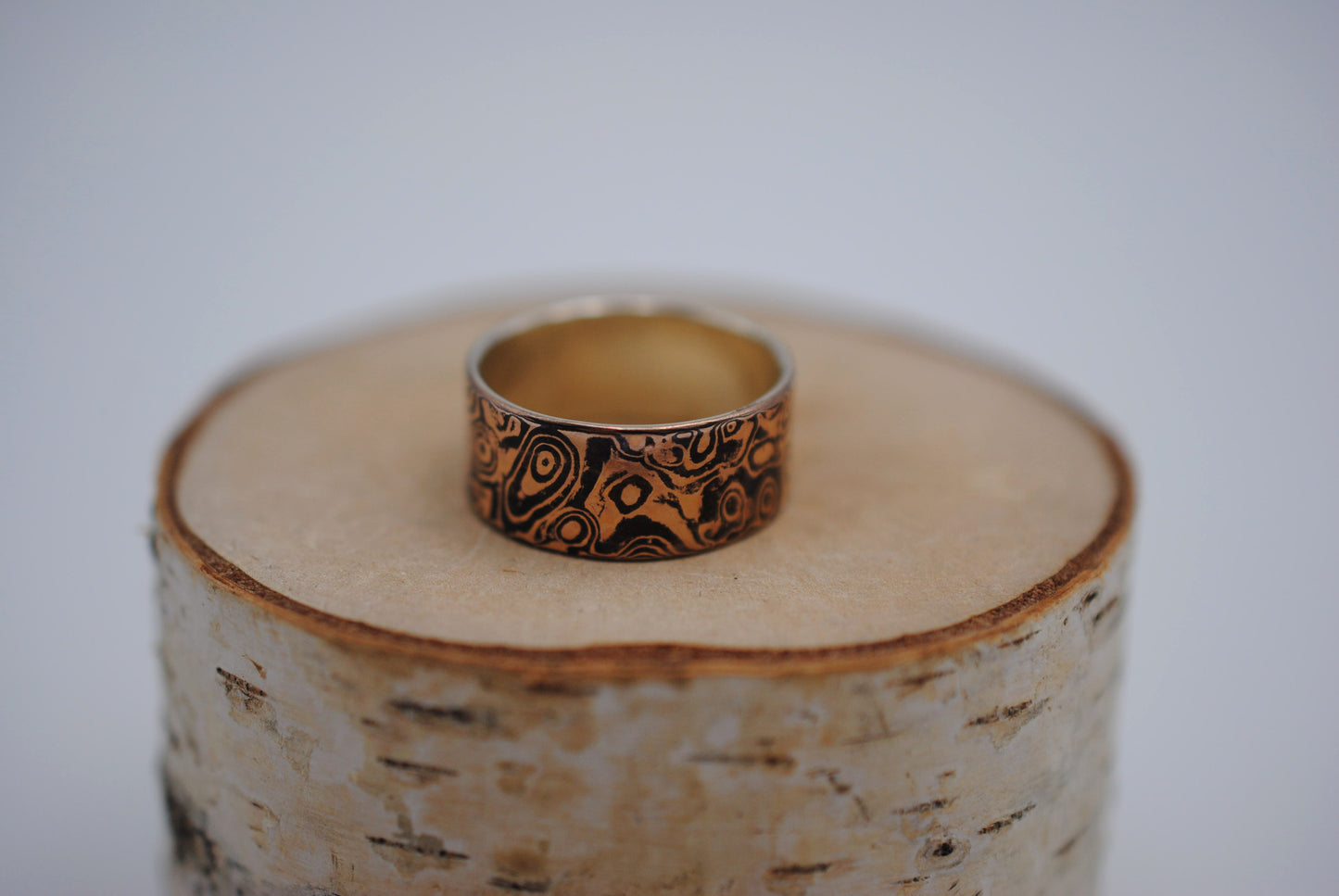 Rose Gold and Shakudo Large Band Mokume Gane Ring
