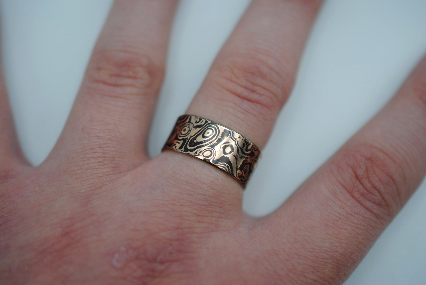 Rose Gold and Shakudo Large Band Mokume Gane Ring