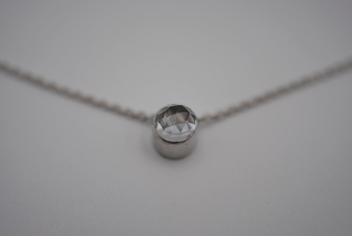 Natural White Topaz Rose Cut in Bezel Setting Pendant Finished in Rhodium