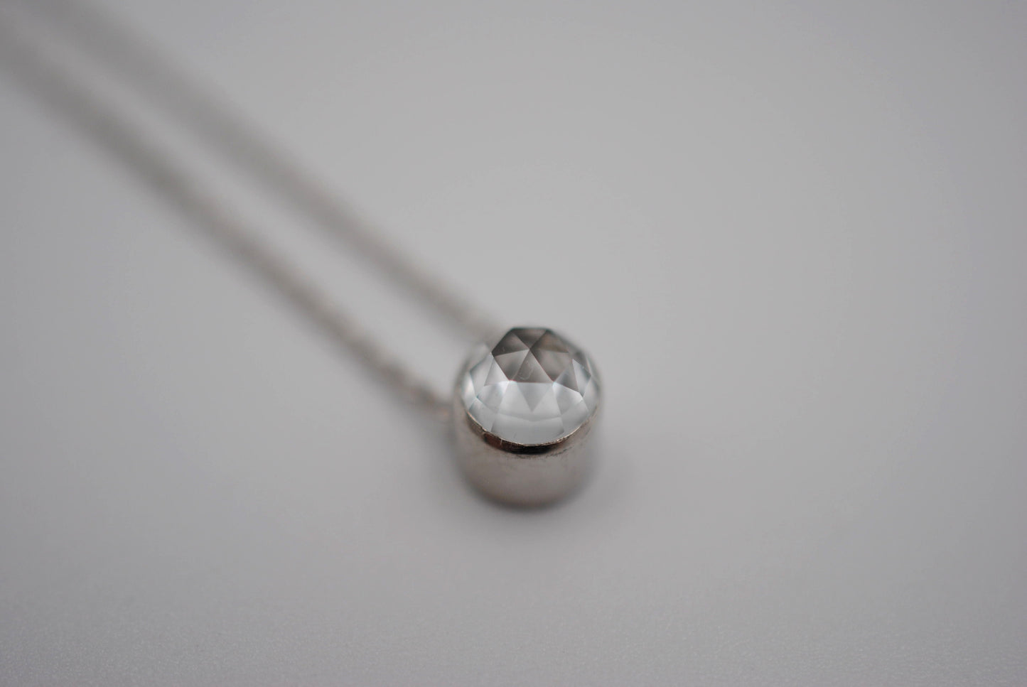 Natural White Topaz Rose Cut in Bezel Setting Pendant Finished in Rhodium