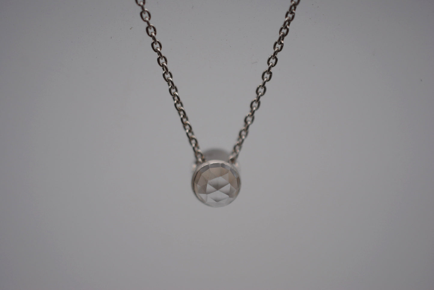 Natural White Topaz Rose Cut in Bezel Setting Pendant Finished in Rhodium