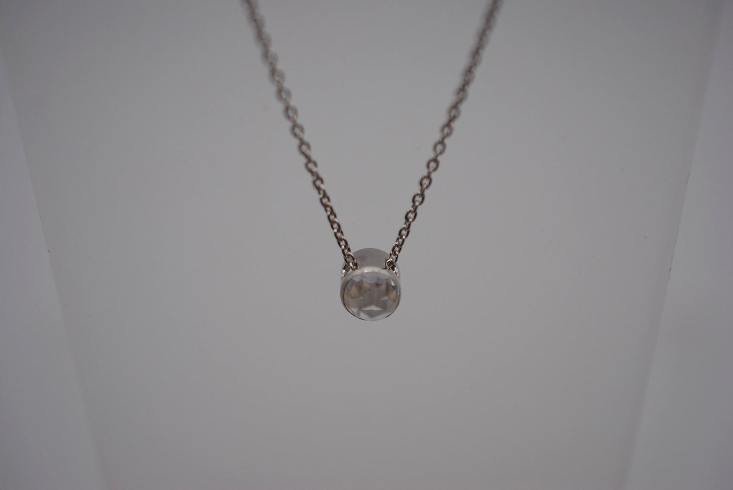Natural White Topaz Rose Cut in Bezel Setting Pendant Finished in Rhodium