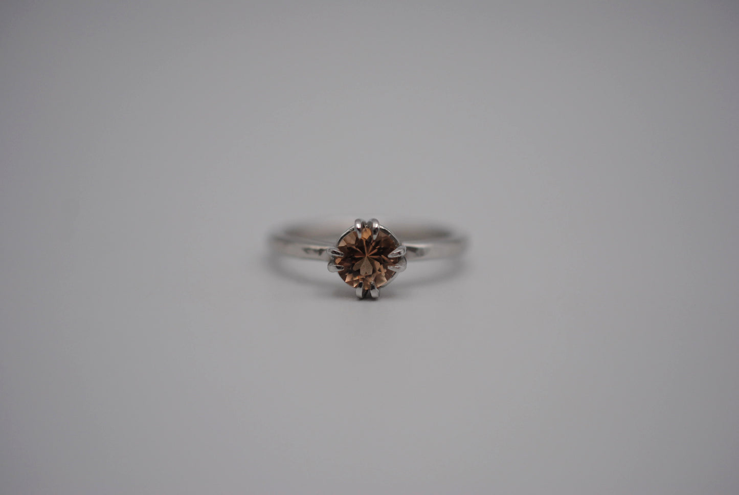 Round Oregon Sunstone Solitaire Ring with Double Prongs on Textured Band