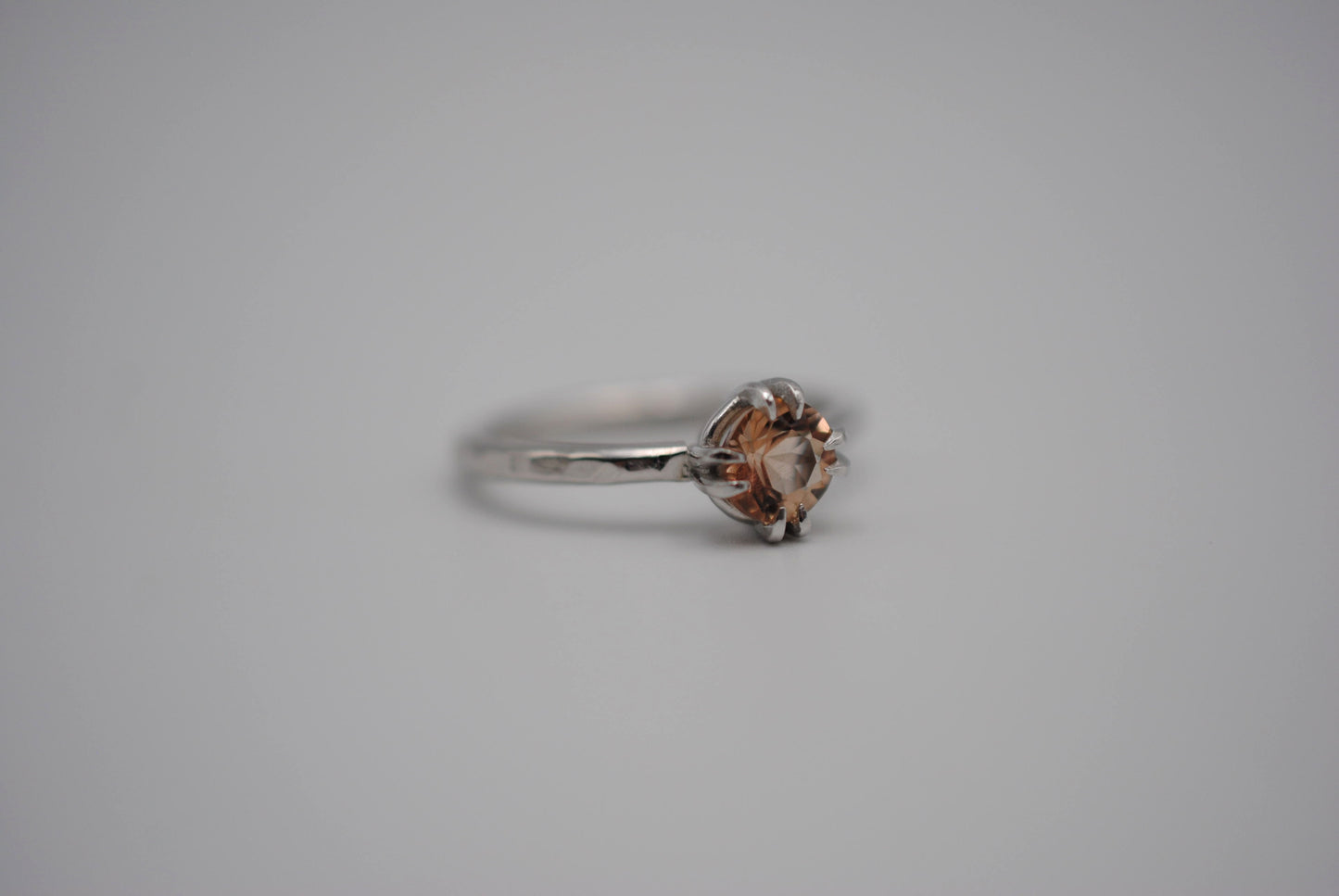Round Oregon Sunstone Solitaire Ring with Double Prongs on Textured Band
