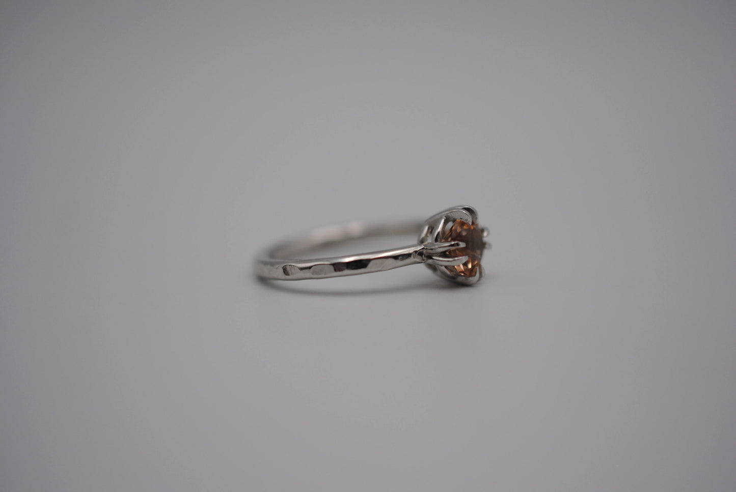 Round Oregon Sunstone Solitaire Ring with Double Prongs on Textured Band