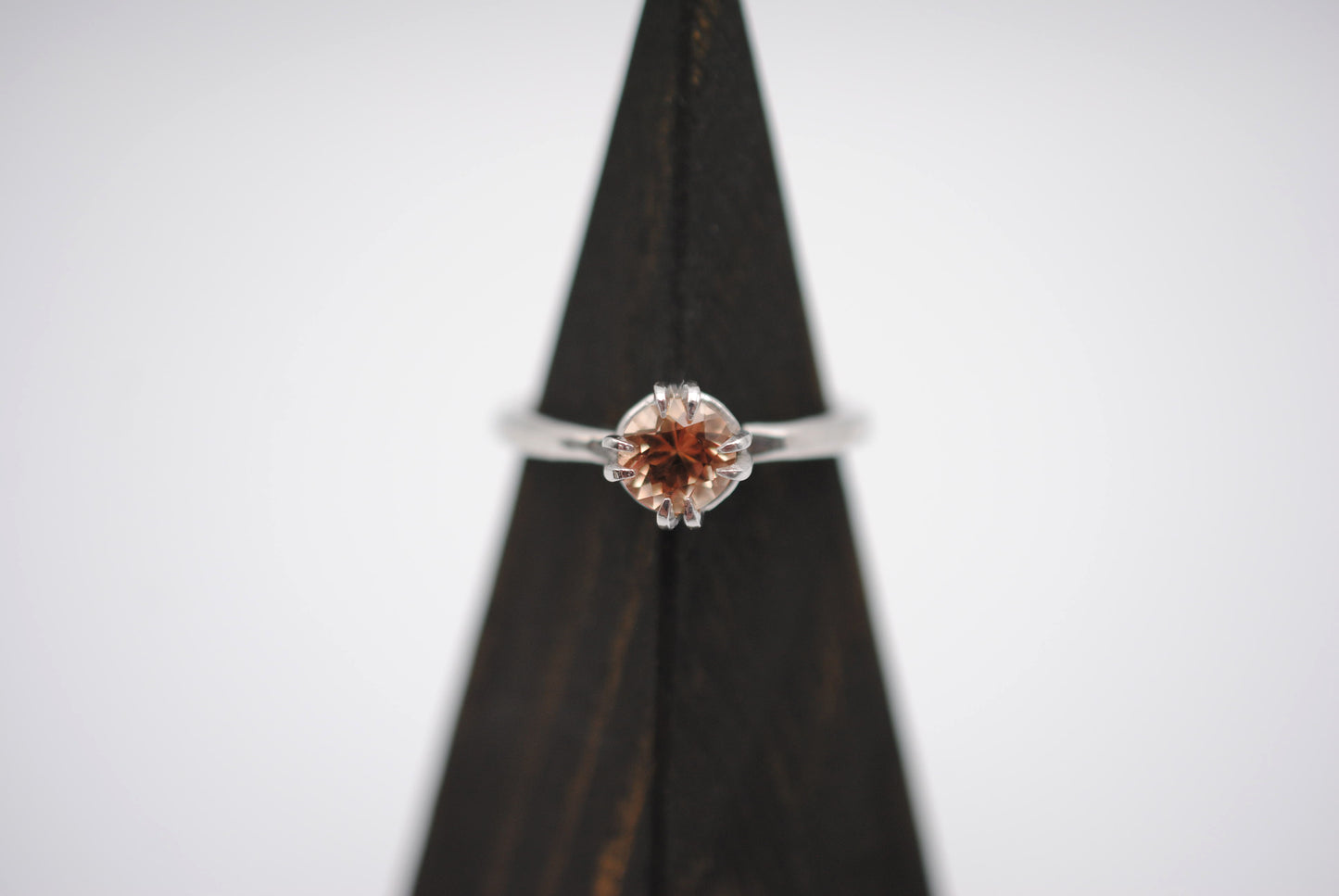 Round Oregon Sunstone Solitaire Ring with Double Prongs on Textured Band