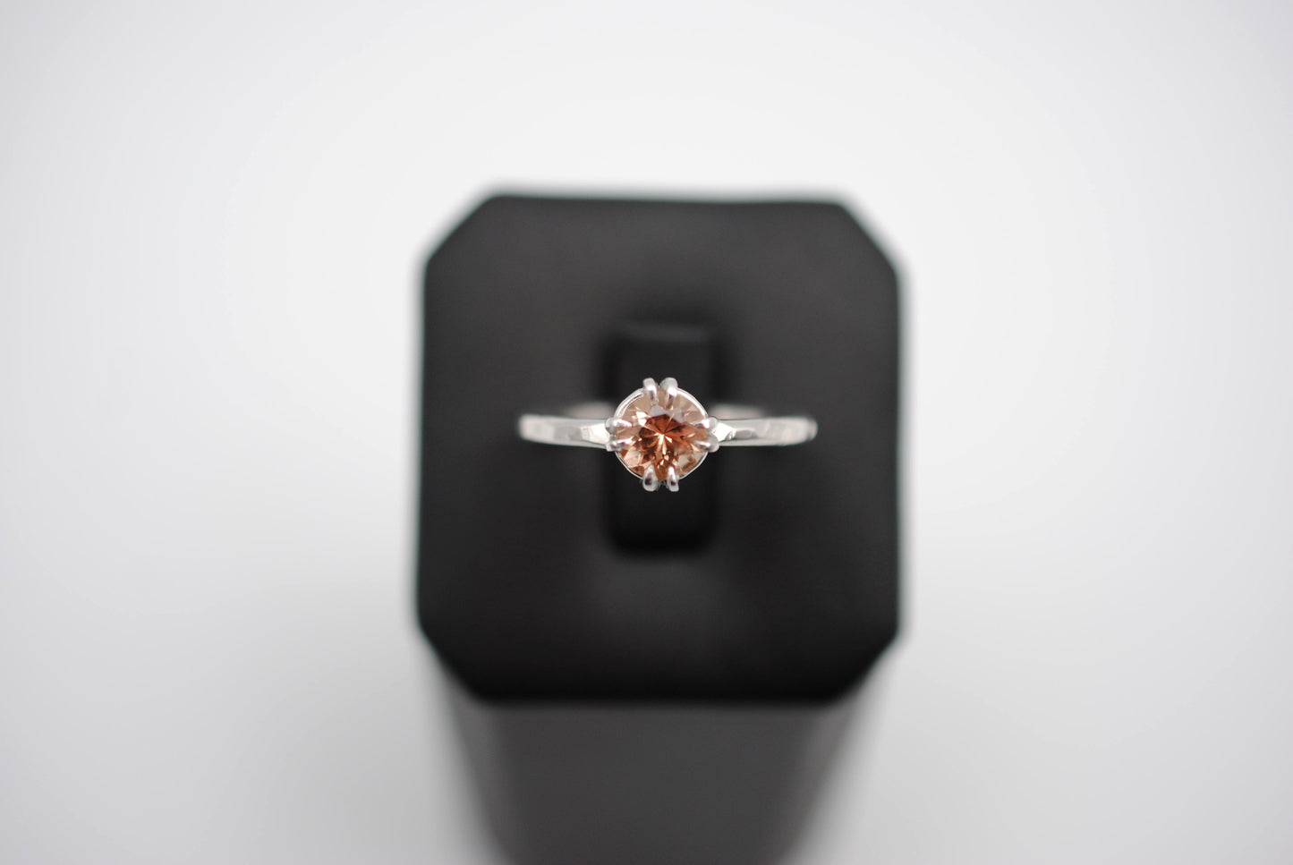 Round Oregon Sunstone Solitaire Ring with Double Prongs on Textured Band