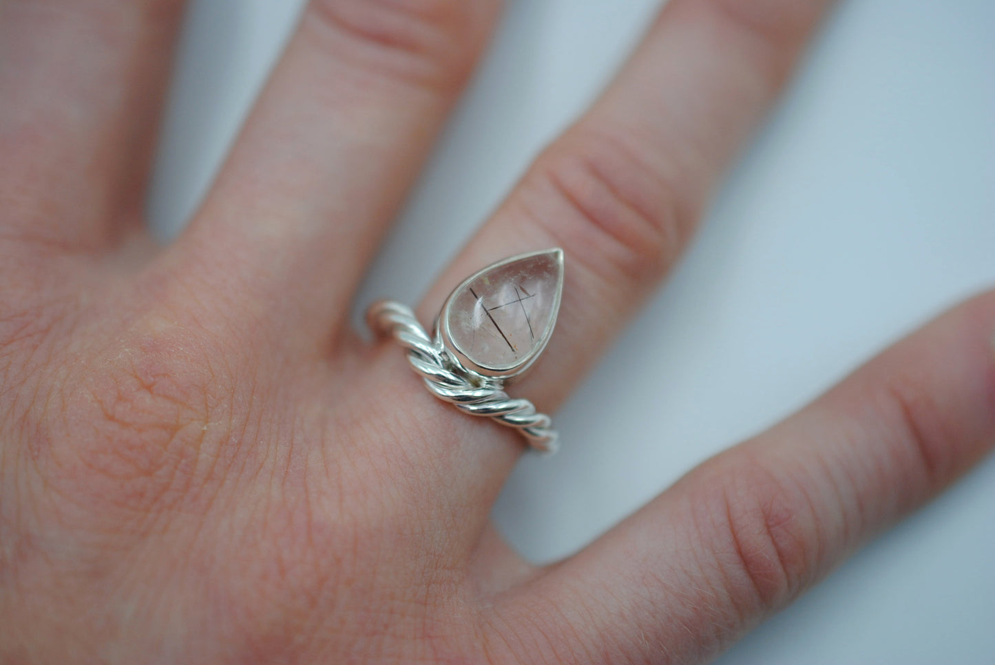 Rutilated Quartz Curved Rope Ring