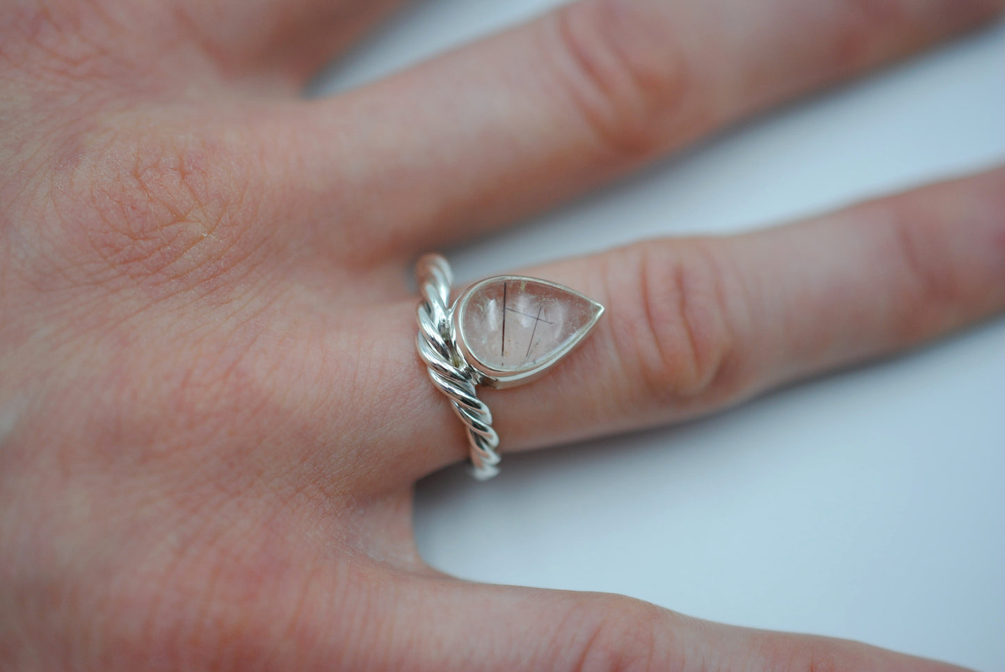 Rutilated Quartz Curved Rope Ring