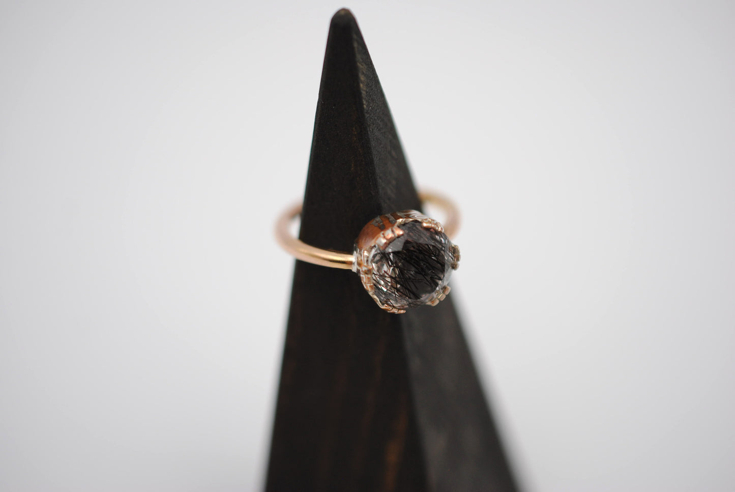 Rutilated Quartz Rose Gold Band with Mokume Gane Setting Ring