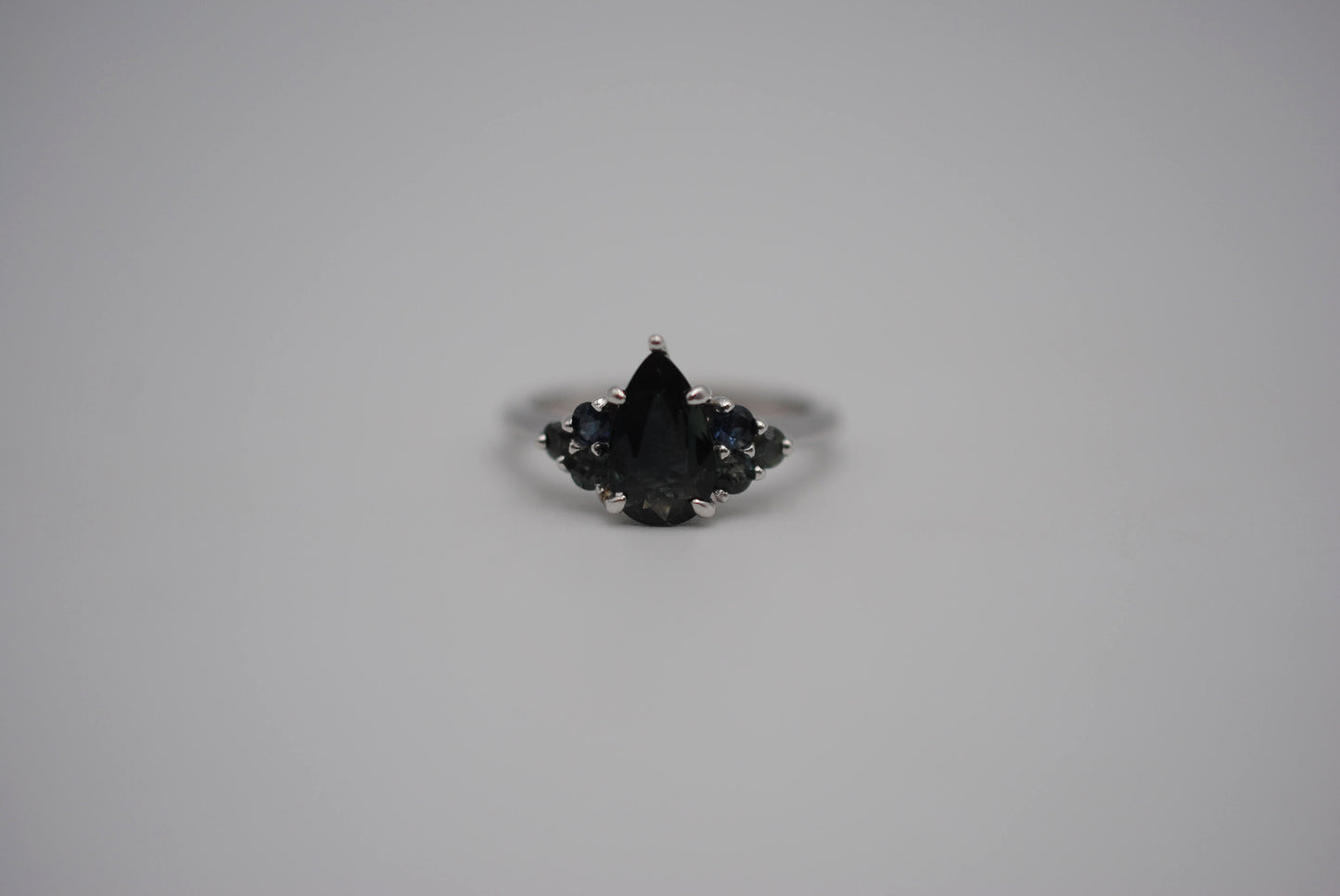 Sapphire Ring: Pear Cut, Ombre Sapphire Melee, White Gold