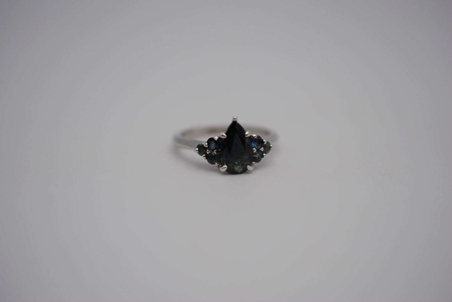 Sapphire Ring: Pear Cut, Ombre Sapphire Melee, White Gold