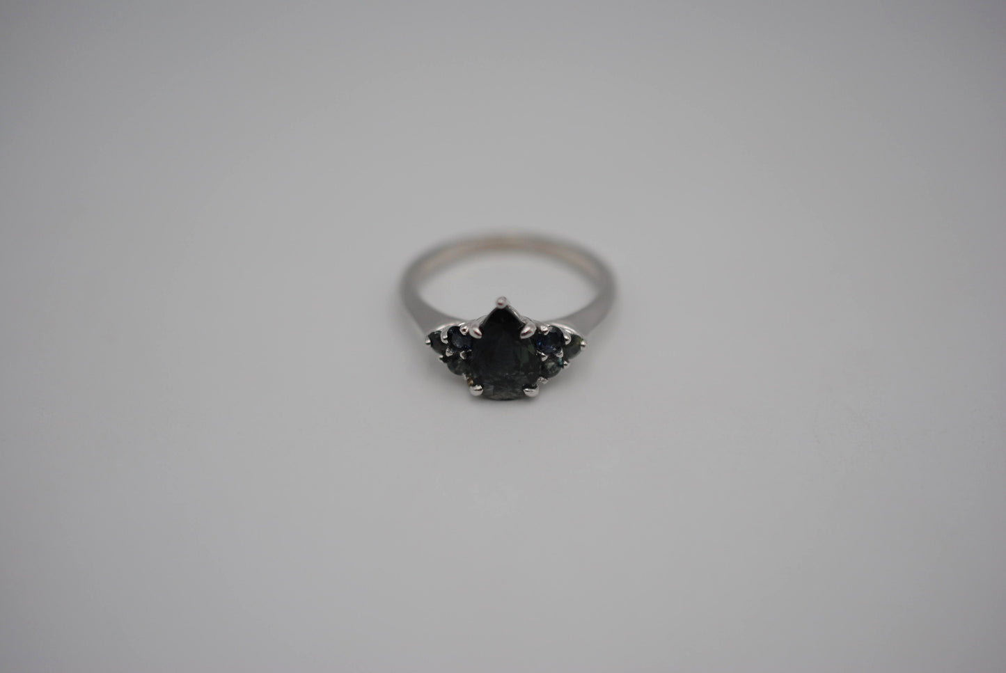 Sapphire Ring: Pear Cut, Ombre Sapphire Melee, White Gold