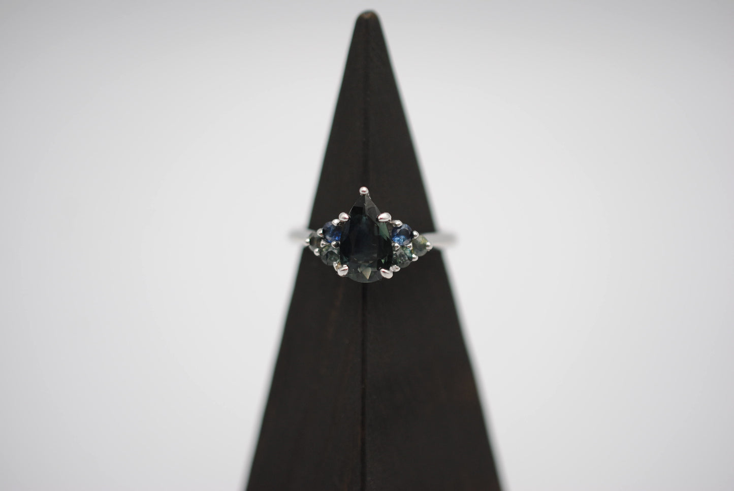 Sapphire Ring: Pear Cut, Ombre Sapphire Melee, White Gold