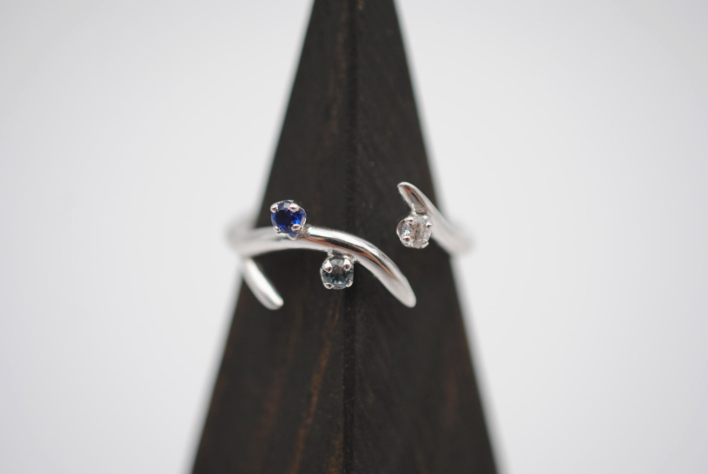Sprout Rhodium Roots Ring with Blue Sapphire, Aquamarine, and Cubic Zirconia Gemstones