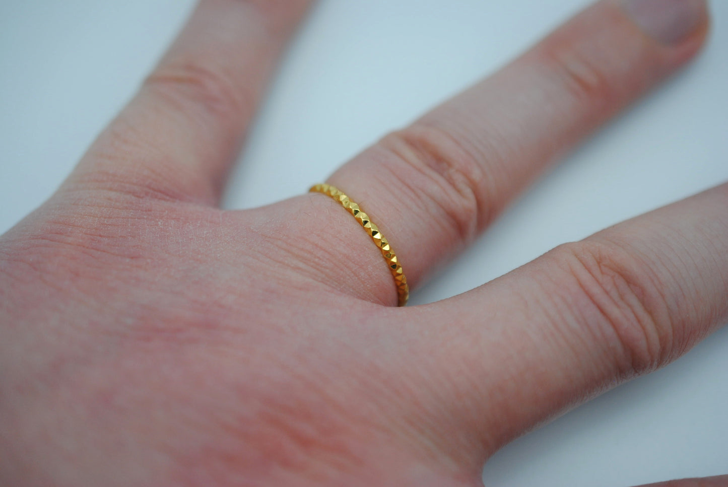 Stacking Ring: Sparkle Texture, Yellow Gold Finish, Medium Width