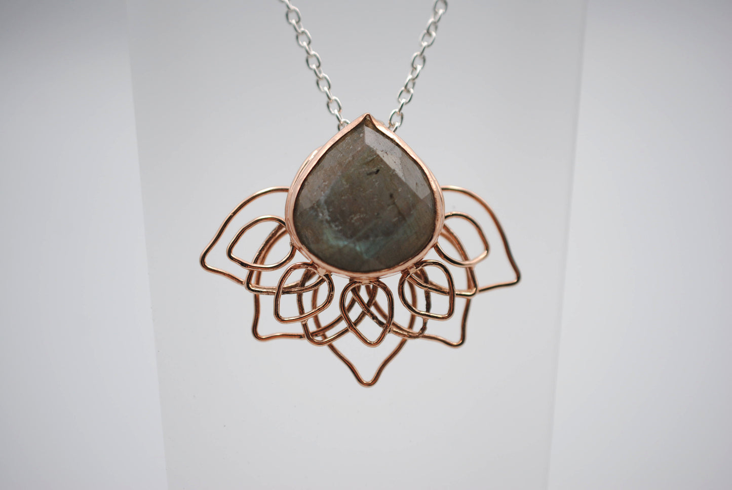 Teal Labradorite Lily Pendant Necklace