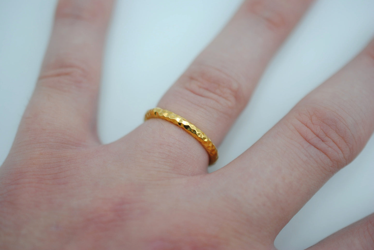 Thick Yellow Gold Sparkle Stacker Ring