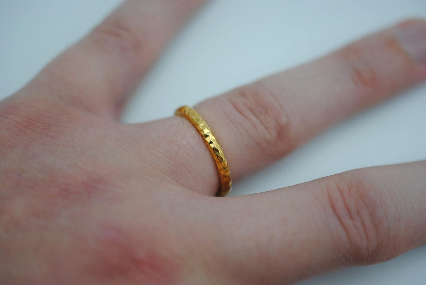 Thick Yellow Gold Sparkle Stacker Ring