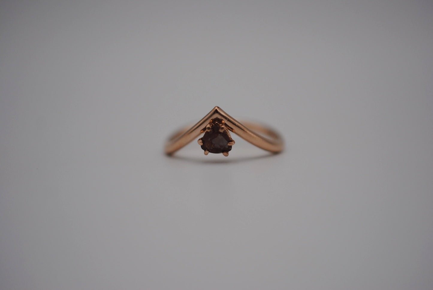 Trillion Oregon Sunstone on Rose Gold Chevron Band in Rose Gold Setting Ring with Bubble Stacker
