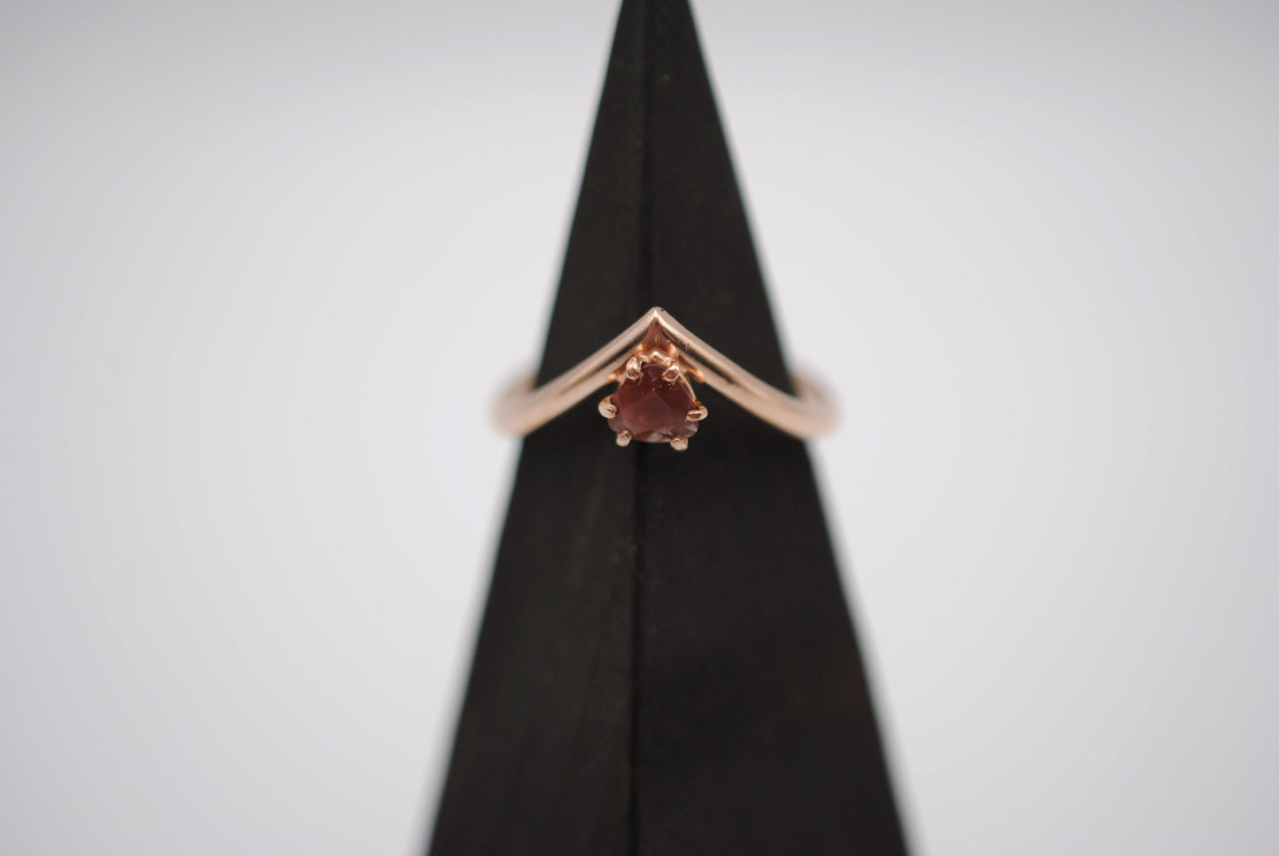 Trillion Oregon Sunstone on Rose Gold Chevron Band in Rose Gold Setting Ring with Bubble Stacker