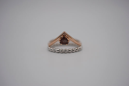 Trillion Oregon Sunstone on Rose Gold Chevron Band in Rose Gold Setting Ring with Bubble Stacker