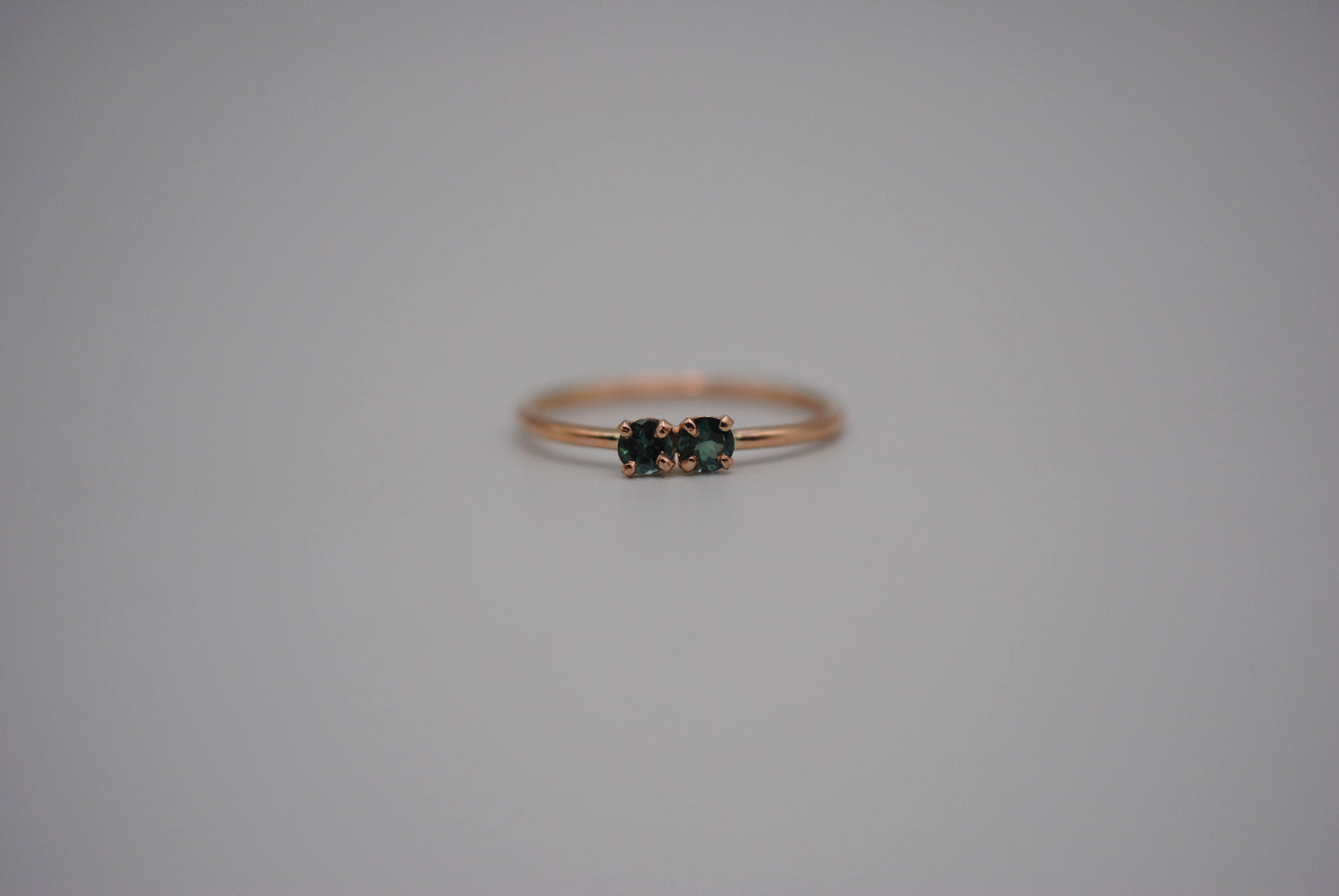 Two Round Alexandrite on Dainty Rose Gold Band in Rose Gold Setting Ring
