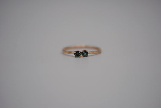 Two Round Alexandrite on Dainty Rose Gold Band in Rose Gold Setting Ring