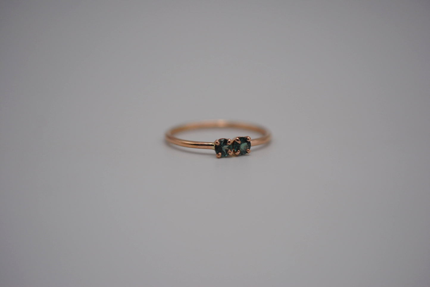 Two Round Alexandrite on Dainty Rose Gold Band in Rose Gold Setting Ring