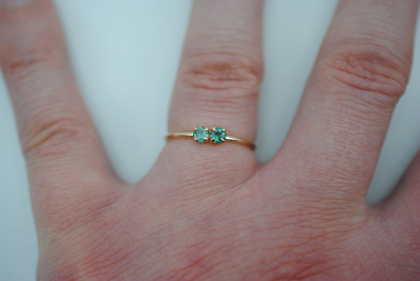 Two Round Alexandrite on Dainty Rose Gold Band in Rose Gold Setting Ring