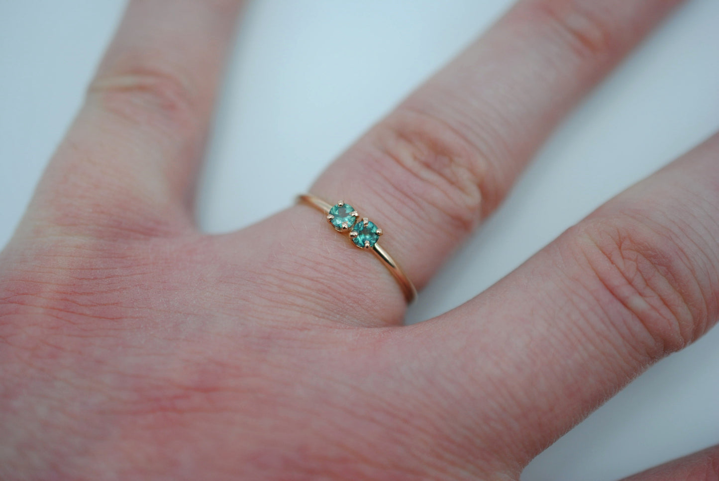 Two Round Alexandrite on Dainty Rose Gold Band in Rose Gold Setting Ring