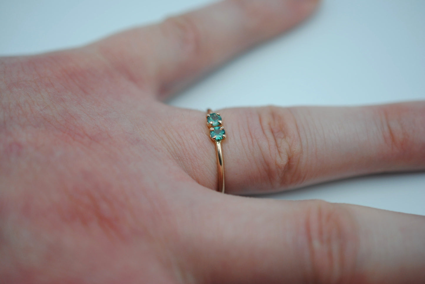 Two Round Alexandrite on Dainty Rose Gold Band in Rose Gold Setting Ring