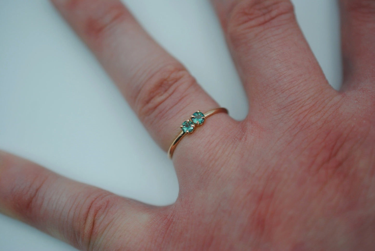 Two Round Alexandrite on Dainty Rose Gold Band in Rose Gold Setting Ring