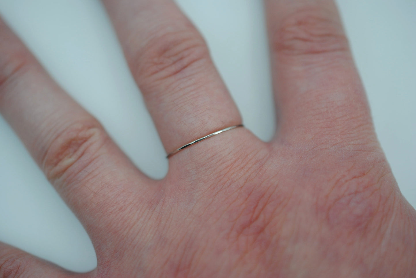 Stacking Ring: Hammered, Ultra Thin, Rhodium Finished
