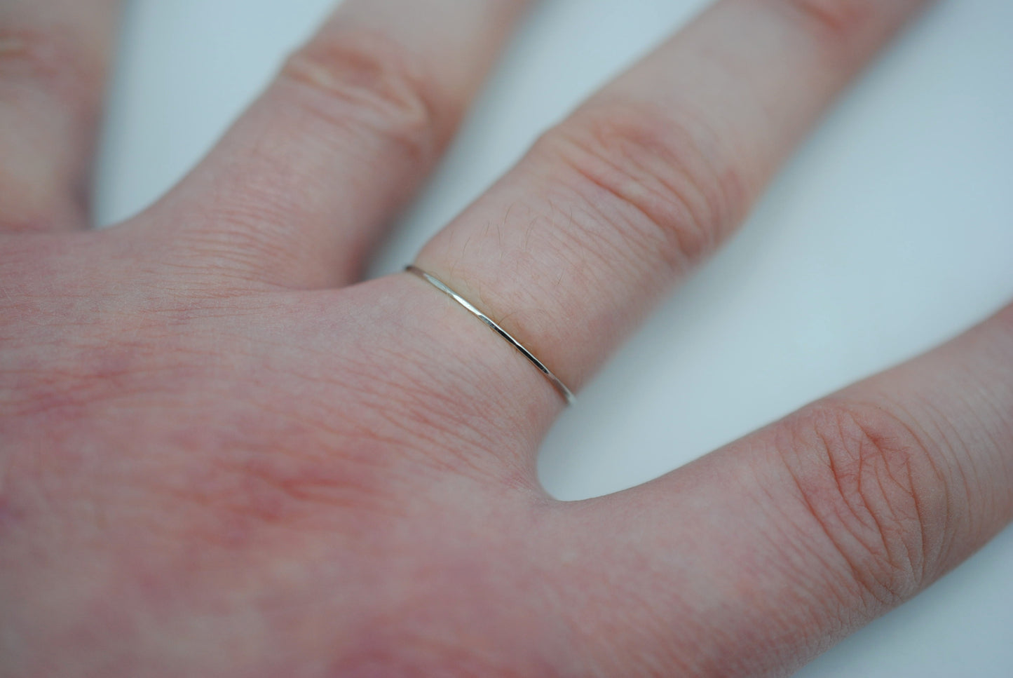 Stacking Ring: Hammered, Ultra Thin, Rhodium Finished