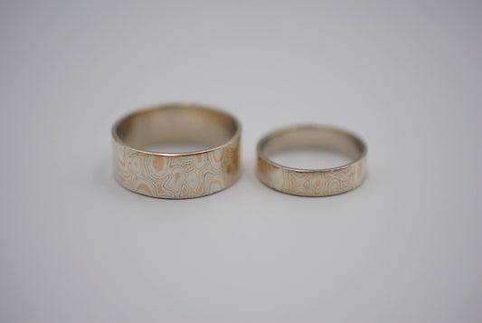 Four Tone Gold Mokume Gane His and Her Band