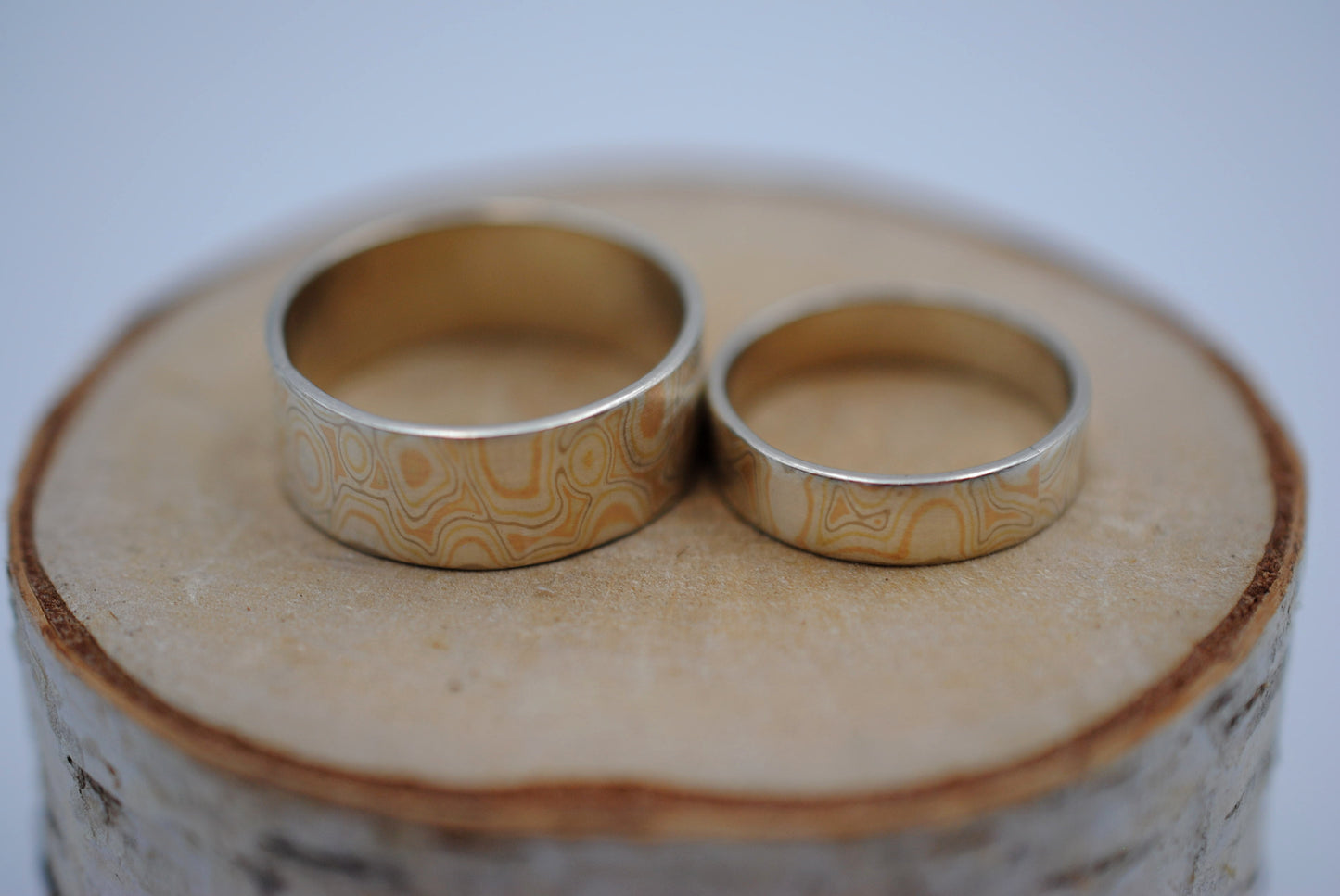 Four Tone Gold Mokume Gane His and Her Band