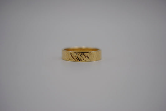 Ring Band: Bark Texture, Yellow Gold Finish, 5mm Wide