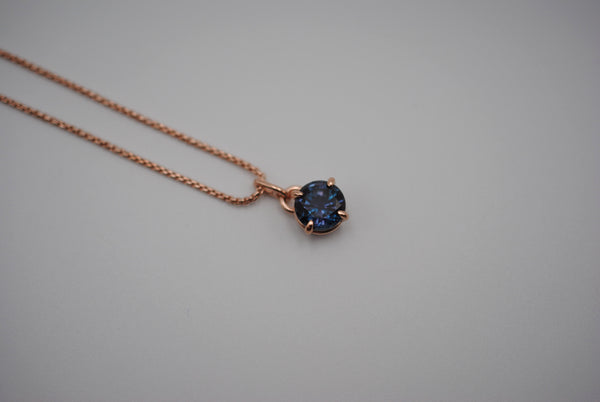 Alexandrite Necklace: Round Cut, Rose Gold Prong Setting, Rose Gold Fill Rounded Box Chain