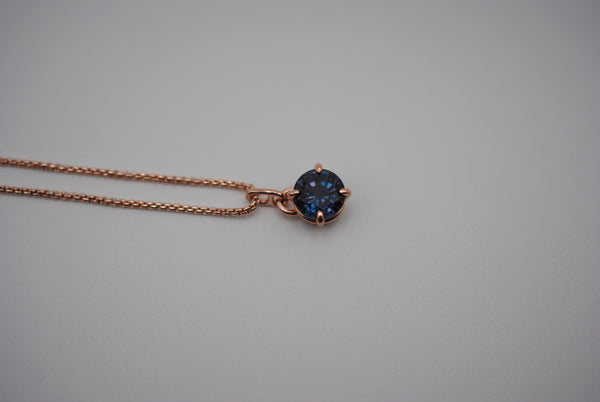 Alexandrite Necklace: Round Cut, Rose Gold Prong Setting, Rose Gold Fill Rounded Box Chain