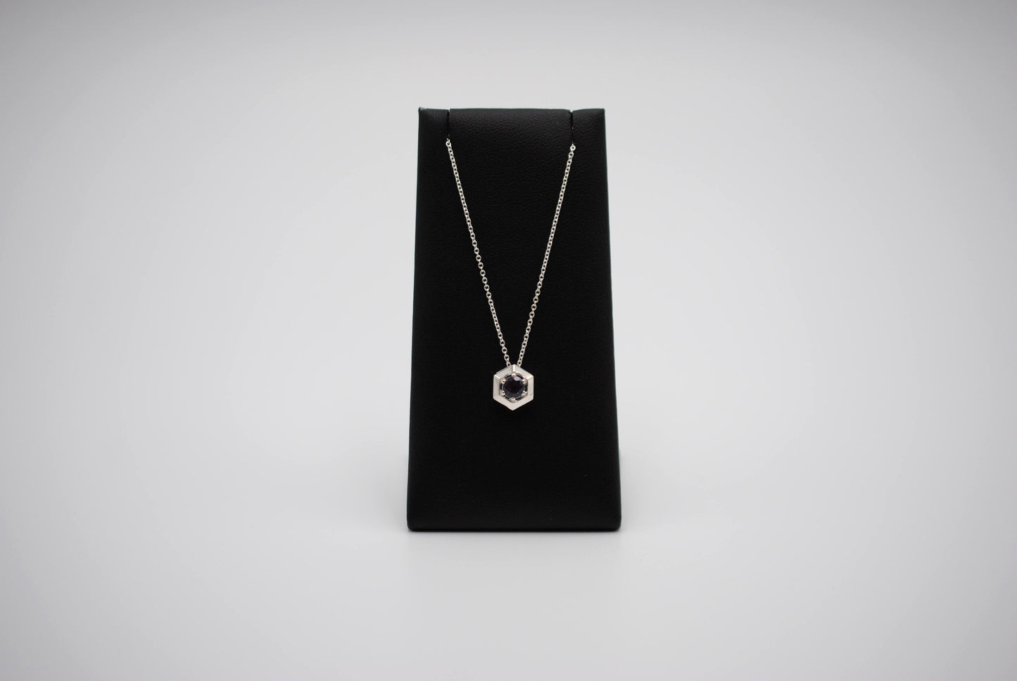Alexandrite Necklace: Round Cut, Silver Hexagon Setting, Adjustable Cable Chain