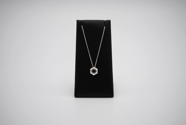 Alexandrite Necklace: Round Cut, Silver Hexagon Setting, Adjustable Cable Chain