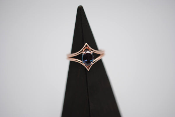 Alexandrite Ring: Oval Cut, Double Chevron, Rose Gold
