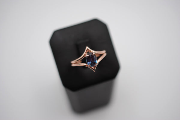 Alexandrite Ring: Oval Cut, Double Chevron, Rose Gold