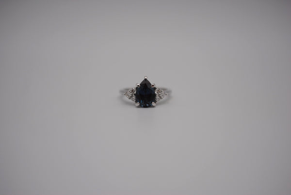 Alexandrite Ring: Pear Cut, Diamond Melee, White Gold