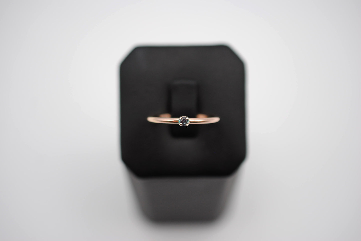 Alexandrite Ring: Round Cut, Rose Gold Fill Band, White Gold Setting