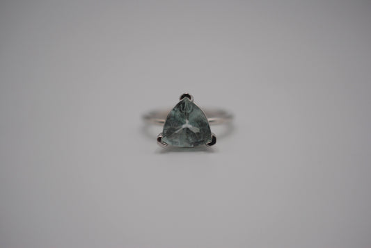 Aquamarine Ring: Trillion Cut, White Gold, V Prong Setting