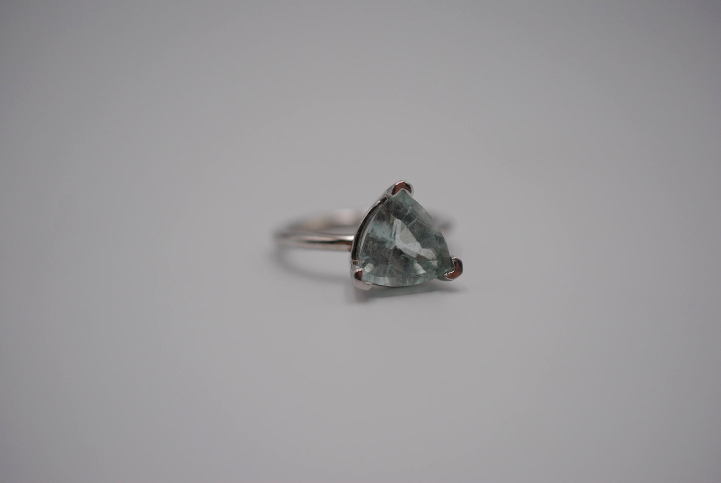 Aquamarine Ring: Trillion Cut, White Gold, V Prong Setting