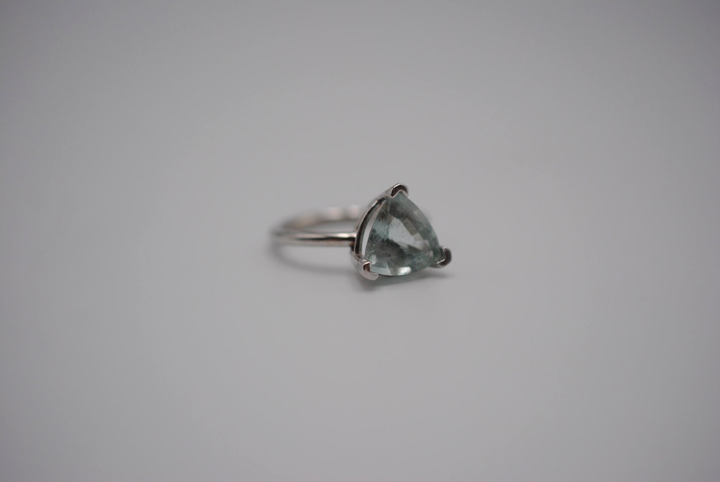 Aquamarine Ring: Trillion Cut, White Gold, V Prong Setting