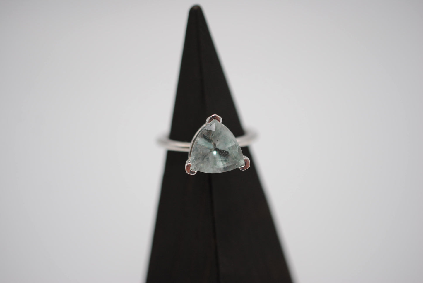 Aquamarine Ring: Trillion Cut, White Gold, V Prong Setting